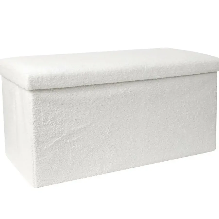 The Home Deco Factory Home Deco Poef - MDF/polyester - Natuurlijk - wit - 76 x 38 cm