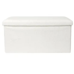 The Home Deco Factory Home Deco Poef - MDF/polyester - Natuurlijk - wit - 76 x 38 cm