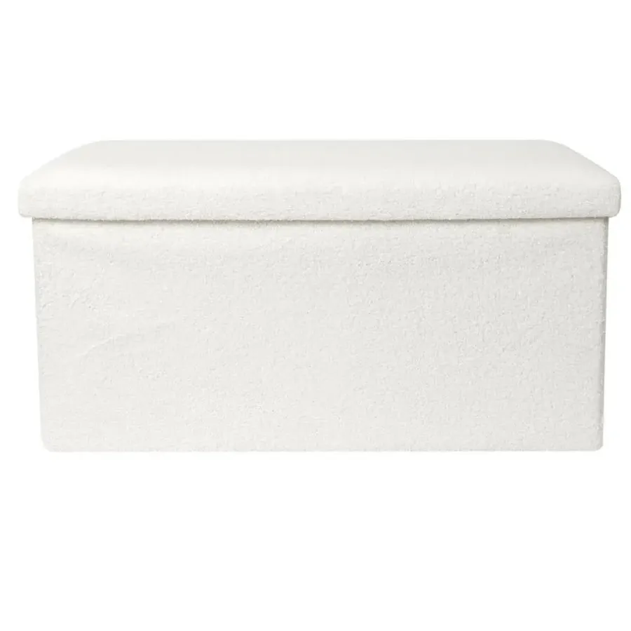 The Home Deco Factory Home Deco Poef - MDF/polyester - Natuurlijk - wit - 76 x 38 cm