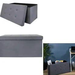 The Home Deco Factory Home Deco Poef Chique - opbergbox - grijs - 76 x 38 cm