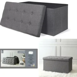 Poefen-The Home Deco Factory Home Deco Poef Chique - opbergbox - donkergrijs - 76 x 38 cm