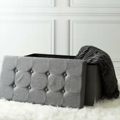 Poefen-The Home Deco Factory Home Deco Poef Chique - opbergbox - donkergrijs - 76 x 38 cm