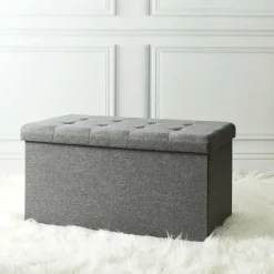 Poefen-The Home Deco Factory Home Deco Poef Chique - opbergbox - donkergrijs - 76 x 38 cm