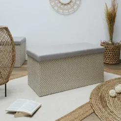 Poefen-The Home Deco Factory Home Deco Poef Fishbone - opbergbox - beige/grijs - 76 x 38 cm