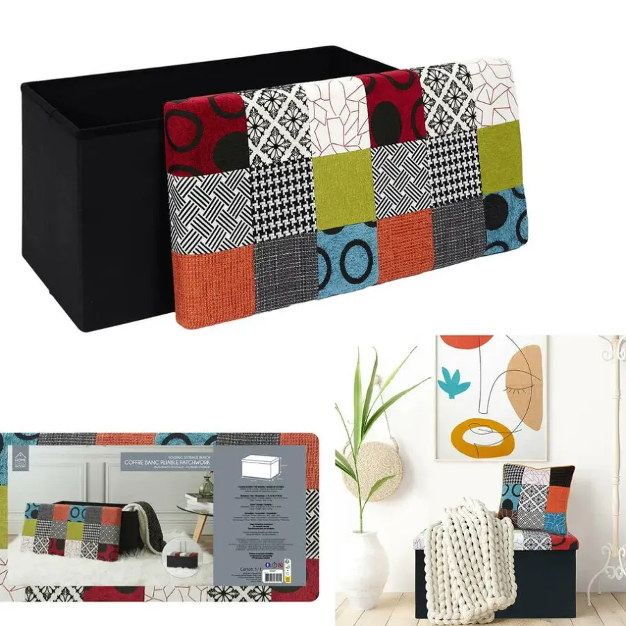 The Home Deco Factory Home Deco Poef Multi color Tile - opbergbox - 76 x 38 cm