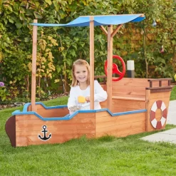 Zandbakken-Merkloos HOME DELUXE - Scheepszandbak met bankje MATSCHEKISTE - 160 x 78 cm