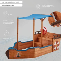 Zandbakken-Merkloos HOME DELUXE - Scheepszandbak met bankje MATSCHEKISTE - 160 x 78 cm