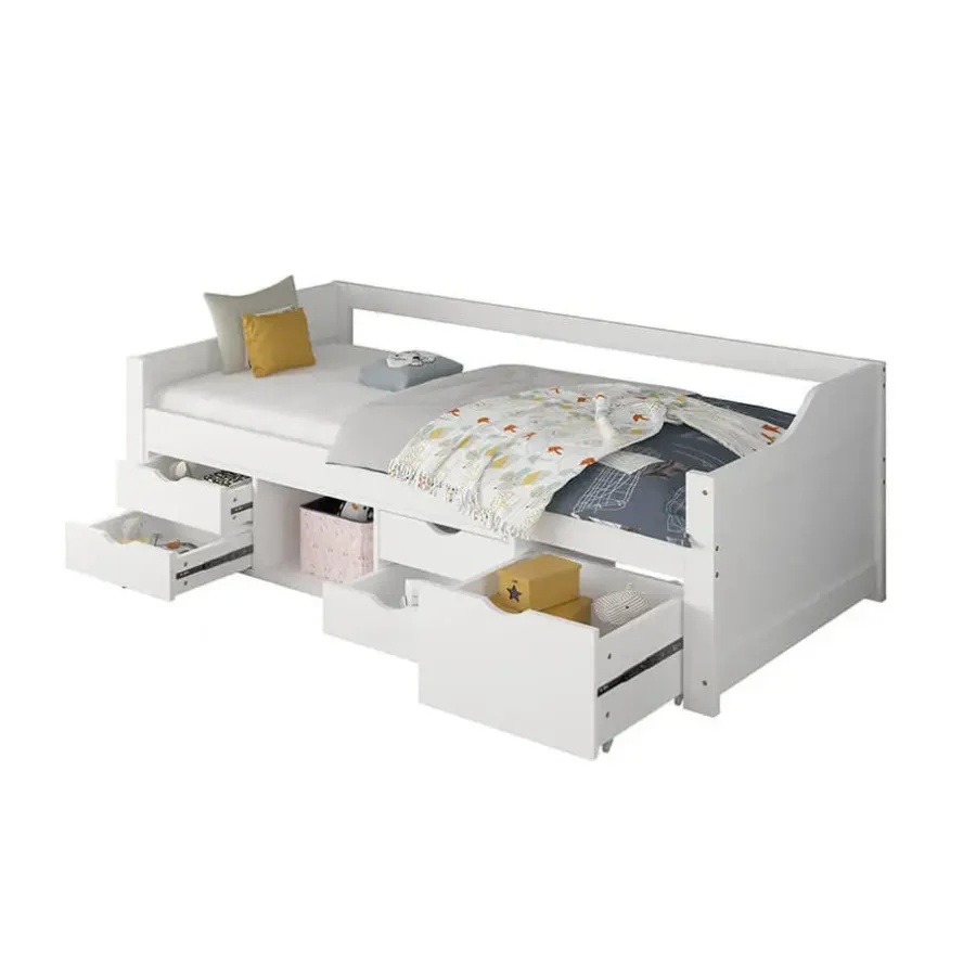 Kinderbedden-Merkloos HOME DELUXE COSMOS kinderbed met lades en matras - 90 x 200 cm wit