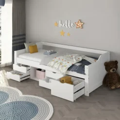 Kinderbedden-Merkloos HOME DELUXE COSMOS kinderbed met lades en matras - 90 x 200 cm wit