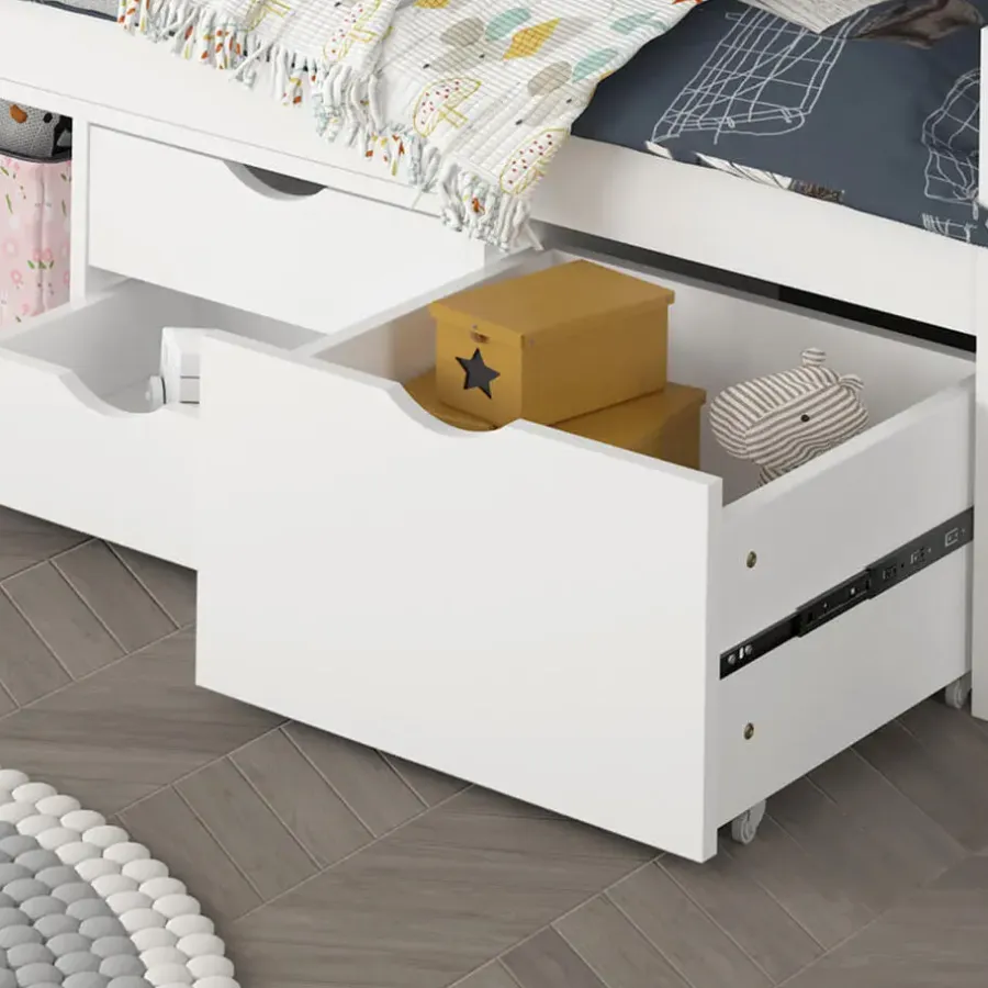 Kinderbedden-Merkloos HOME DELUXE COSMOS kinderbed met lades en matras - 90 x 200 cm wit