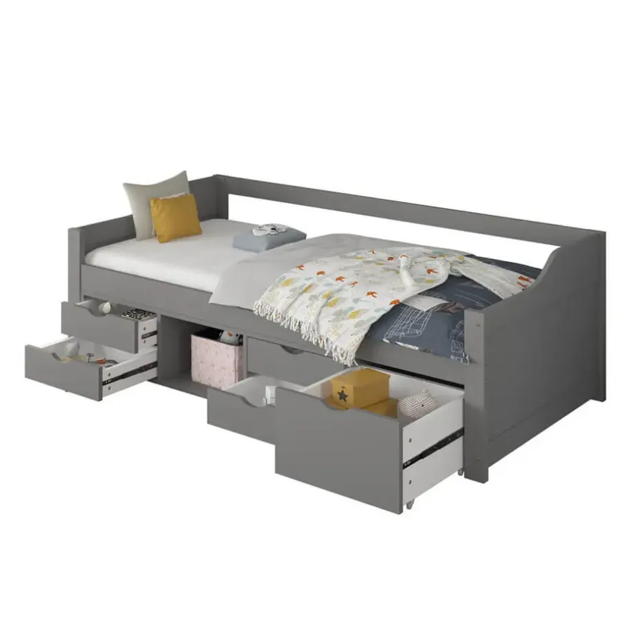 Kinderbedden-Merkloos HOME DELUXE COSMOS kinderbed met lades - 90 x 200 cm grijs