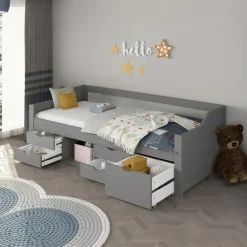 Kinderbedden-Merkloos HOME DELUXE COSMOS kinderbed met lades - 90 x 200 cm grijs