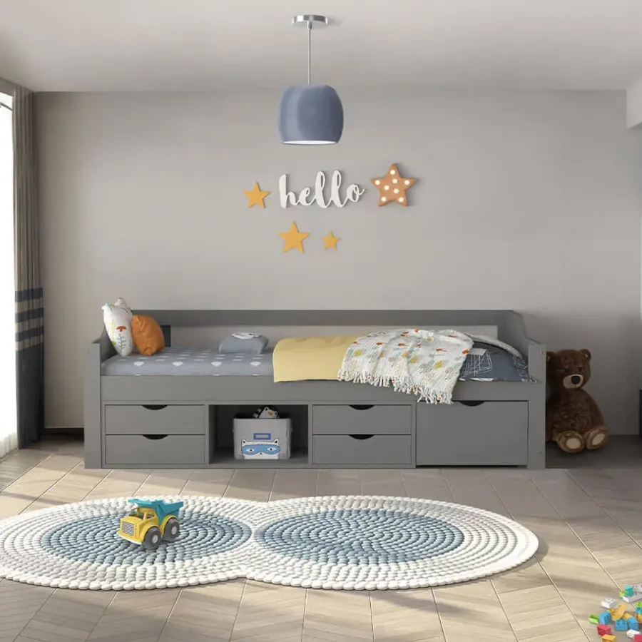 Kinderbedden-Merkloos HOME DELUXE COSMOS kinderbed met lades - 90 x 200 cm grijs