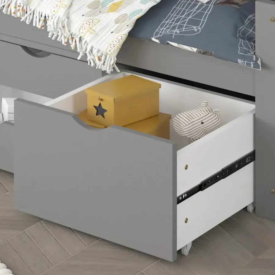 Kinderbedden-Merkloos HOME DELUXE COSMOS kinderbed met lades - 90 x 200 cm grijs