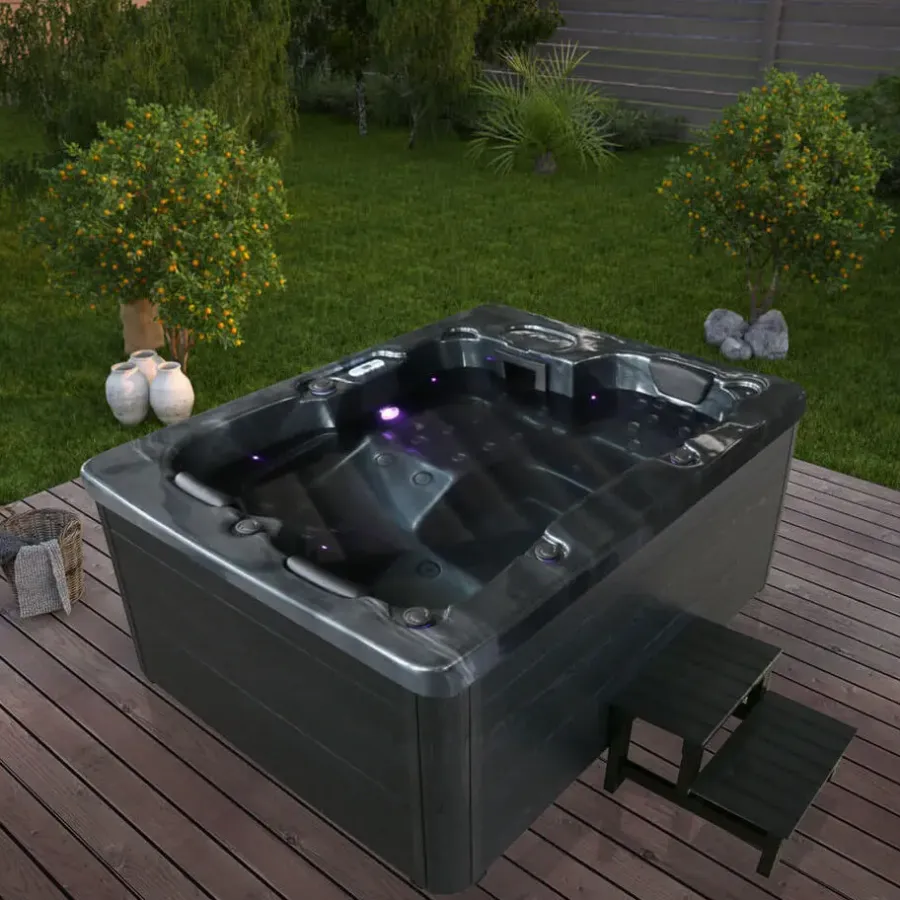 Zwembaden En Accessoires-Merkloos HOME DELUXE Outdoor Whirlpool ZWART MARMER Met trap en thermische afdekking