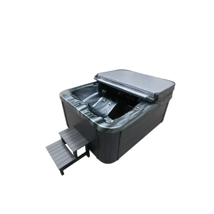 Zwembaden En Accessoires-Merkloos HOME DELUXE Outdoor Whirlpool ZWART MARMER Met trap en thermische afdekking