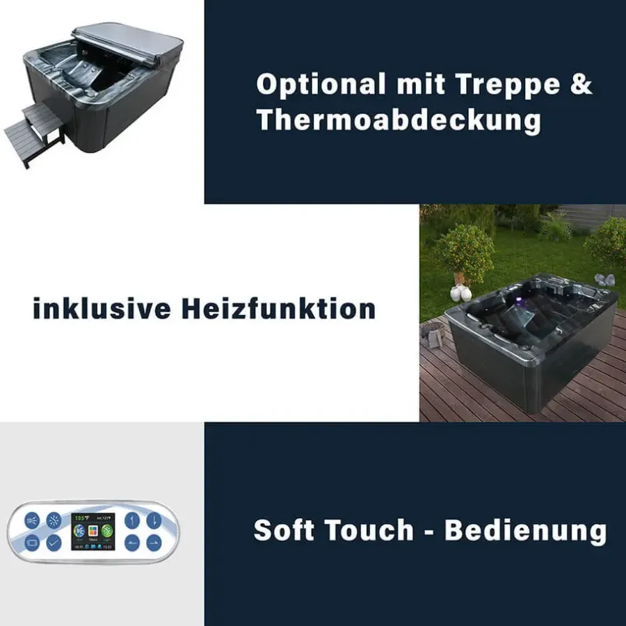 Zwembaden En Accessoires-Merkloos HOME DELUXE Outdoor Whirlpool ZWART MARMER Met trap en thermische afdekking