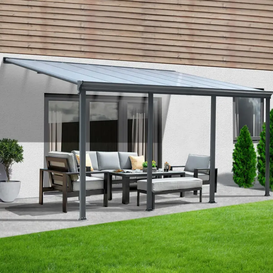 Terrasoverkappingen-Merkloos HOME DELUXE Terrasoverkapping SOLIS Grijs 618 / 625 x 303 / 300 x 278 / 226 cm
