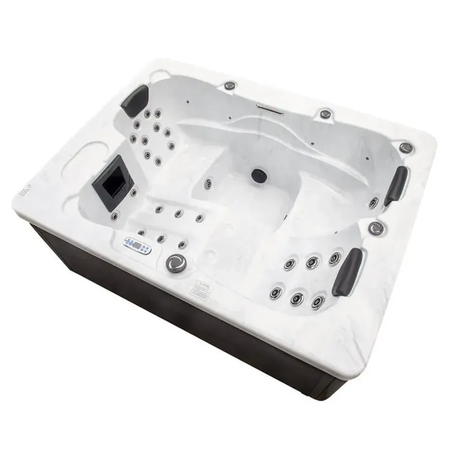 Merkloos HOME DELUXE WHITE MARBLE buitenwhirlpool met opstap en thermische afdekking