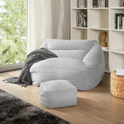 Zitzakken-Merkloos HOME DELUXE zitzak COSY lichtgrijs incl. krukje