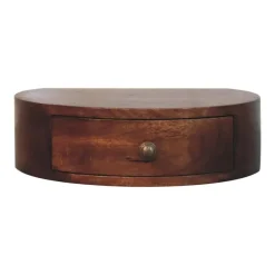 Nachtkastjes|Nachtkastjes-Artisan Furniture Honey Caramel Wandgemonteerde Afgeronde Nachtkastje, 1 Lade, Donkerbruin