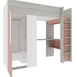 Kinderbedden-Trasman Hoogslaper Beau 90x200 met bureau & kast - oudroze