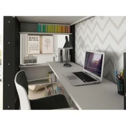 Kinderbedden-Trasman Hoogslaper Beau 90x200 met bureau - wit/grafiet