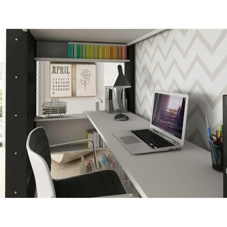 Kinderbedden-Trasman Hoogslaper Beau 90x200 met bureau - wit/grafiet
