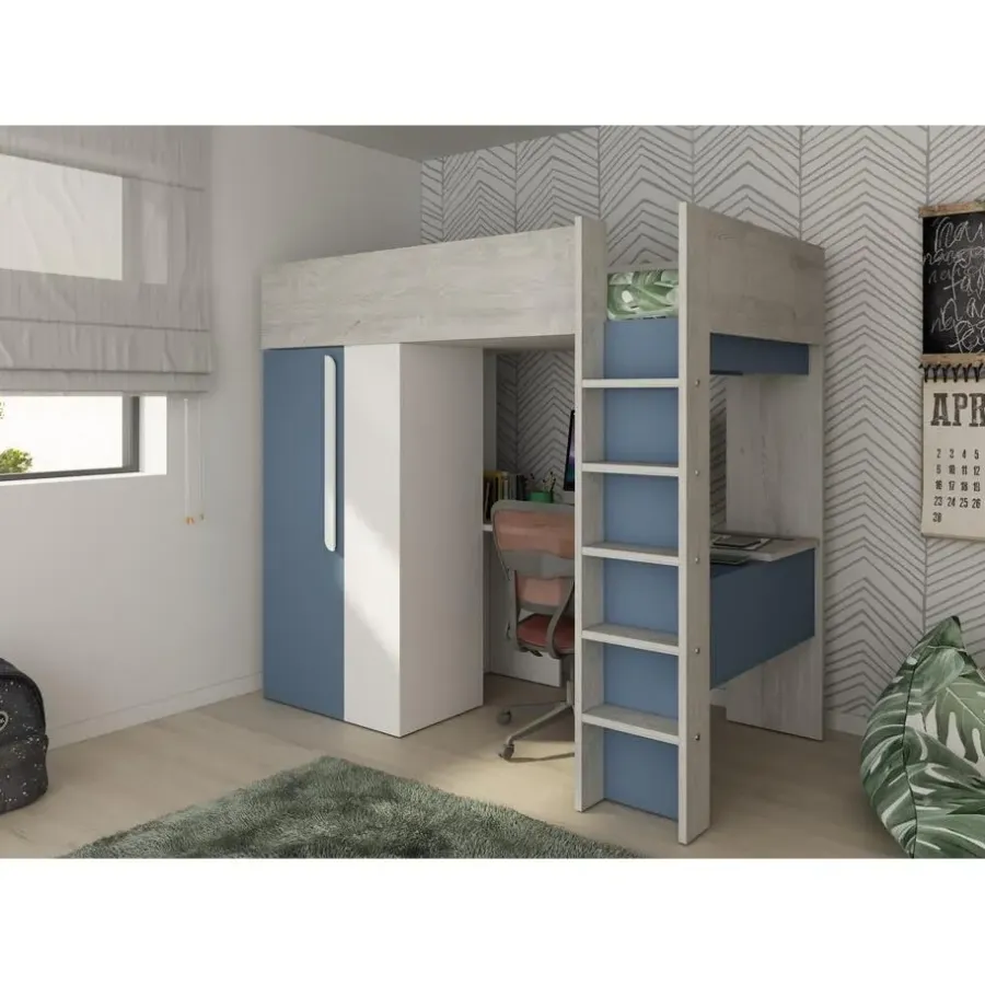 Trasman Hoogslaper Beau 90x200 met bureau & kast - donkerblauw