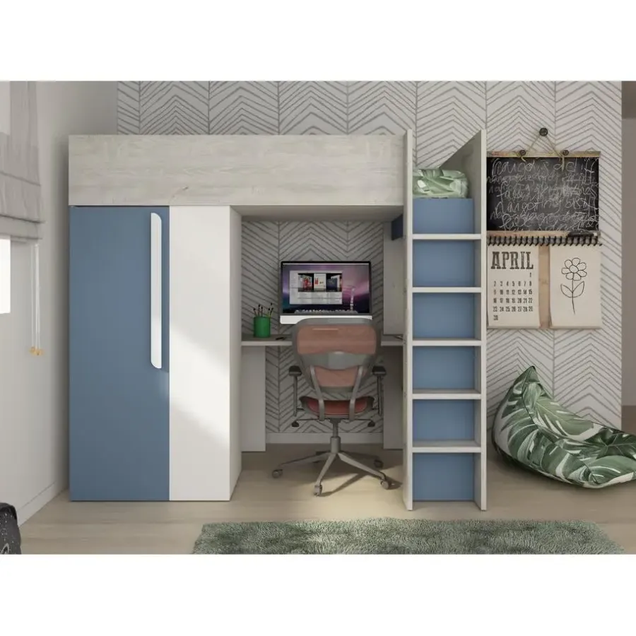 Trasman Hoogslaper Beau 90x200 met bureau & kast - donkerblauw