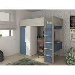 Trasman Hoogslaper Beau 90x200 met bureau & kast - donkerblauw