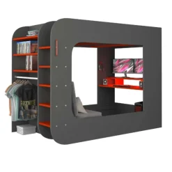 Trasman Hoogslaper Graham met gamebureau 120x200cm - antraciet/rood