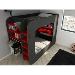 Trasman Hoogslaper Graham met gamebureau 120x200cm - antraciet/rood