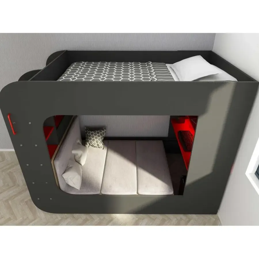 Trasman Hoogslaper Graham met gamebureau 120x200cm - antraciet/rood