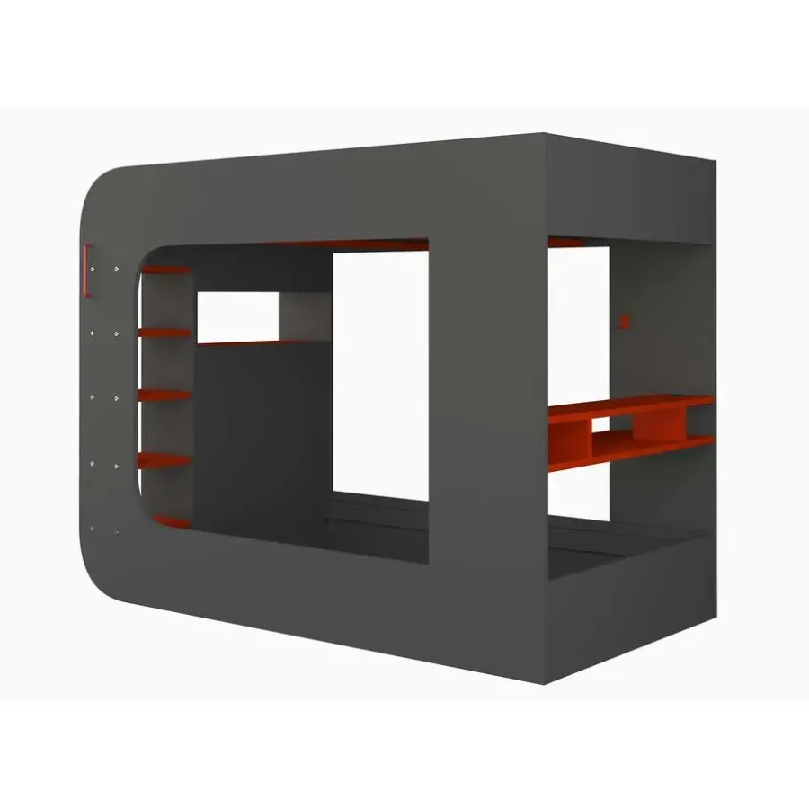 Trasman Hoogslaper Graham met gamebureau 120x200cm - antraciet/rood
