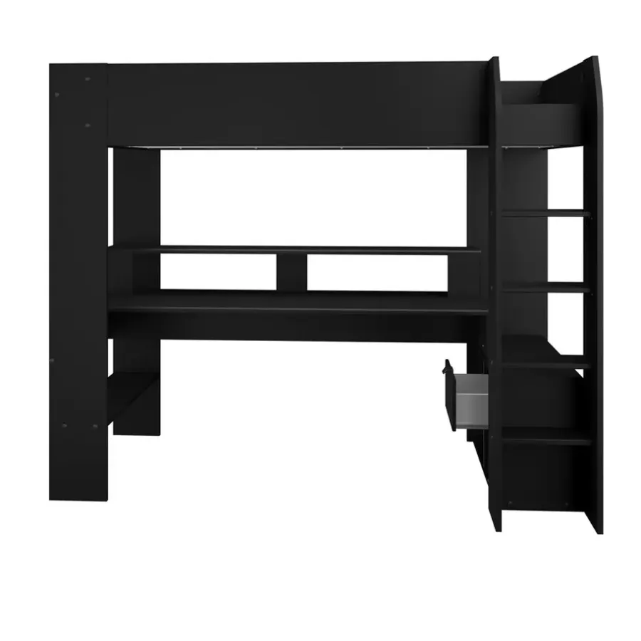Kinderbedden-Leen Bakker Hoogslaper Justin met LED - zwart - 90x200 cm
