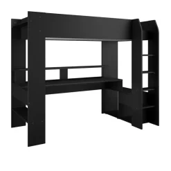 Kinderbedden-Leen Bakker Hoogslaper Justin met LED - zwart - 90x200 cm