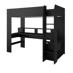 Kinderbedden-Leen Bakker Hoogslaper Justin met LED - zwart - 90x200 cm