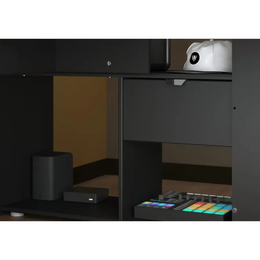Kinderbedden-Leen Bakker Hoogslaper Justin met LED - zwart - 90x200 cm