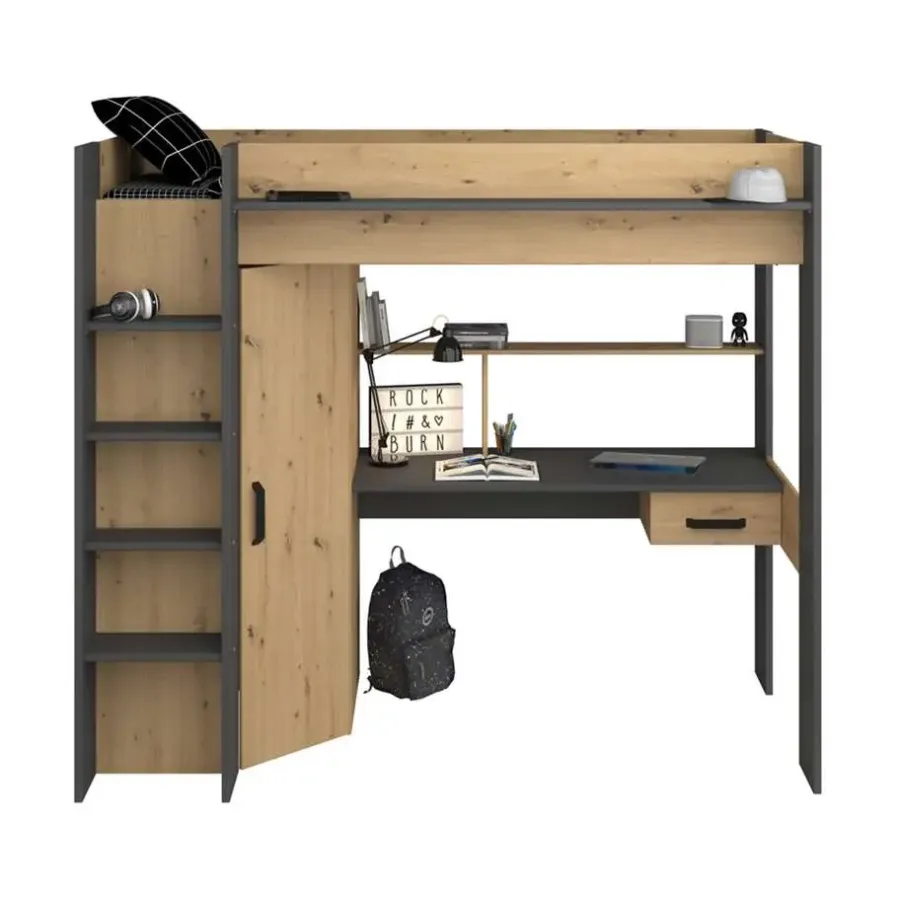 Leen Bakker Hoogslaper Mike - eikenkleur - 178,3x116,4x204,4 cm