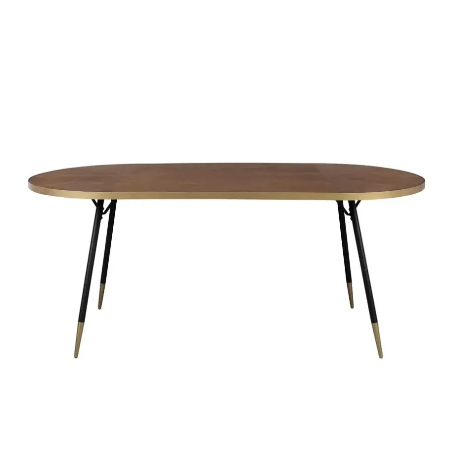Houten Eettafels|Ovale Eettafels-Housecraft Living Housecraft Denise Eettafel Hout Ovaal 180x90 cm Bruin/ Goud