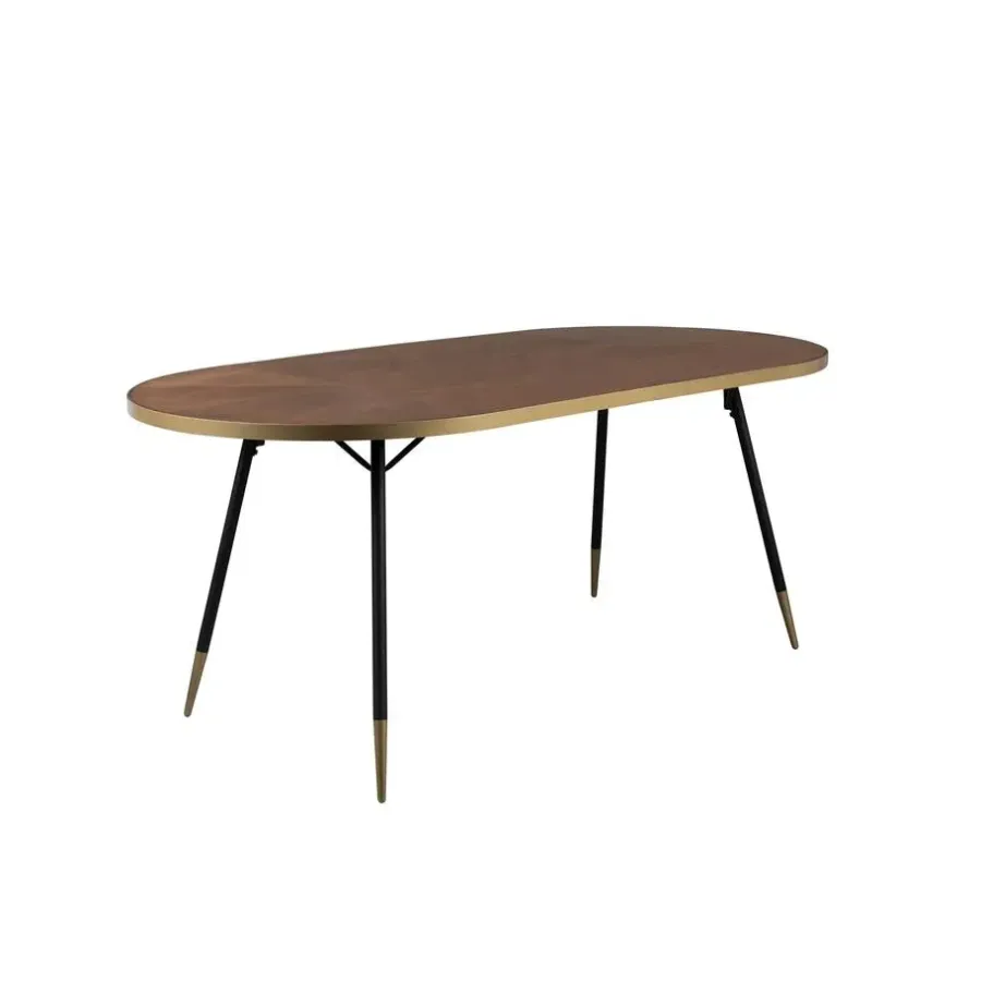 Houten Eettafels|Ovale Eettafels-Housecraft Living Housecraft Denise Eettafel Hout Ovaal 180x90 cm Bruin/ Goud
