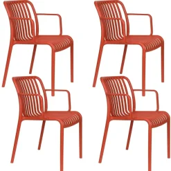 Tuinstoelen-Housecraft Living Mante Tuinstoelen Armleuning Kunststof Terra/ Rood - Set van 4