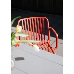 Tuinstoelen-Housecraft Living Mante Tuinstoelen Armleuning Kunststof Terra/ Rood - Set van 4