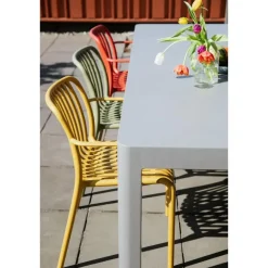 Tuinstoelen-Housecraft Living Mante Tuinstoelen Armleuning Kunststof Terra/ Rood - Set van 4
