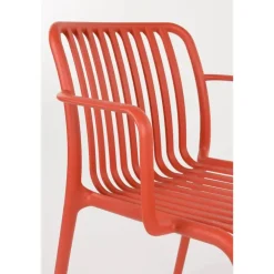 Tuinstoelen-Housecraft Living Mante Tuinstoelen Armleuning Kunststof Terra/ Rood - Set van 4