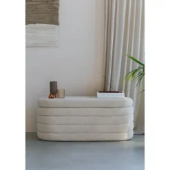 Bankjes-Housecraft Living Zuma bankje Bouclé Wit/ Beige