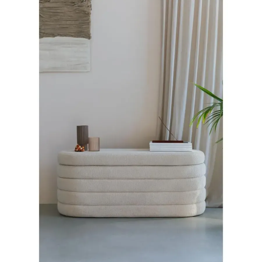 Bankjes-Housecraft Living Zuma bankje Bouclé Wit/ Beige