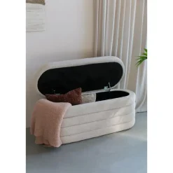 Bankjes-Housecraft Living Zuma bankje Bouclé Wit/ Beige