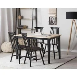 Rechthoekige Eettafels|Houten Eettafels-Beliani HOUSTON - Eettafel - Zwart - 75 x 120 cm - Rubberhout